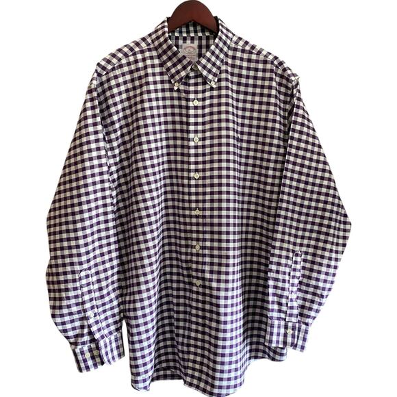 Men's Brooks Brothers 346 Purple Checkered Long Sleeve Button Down Formal Shirt - Picture 1 of 16